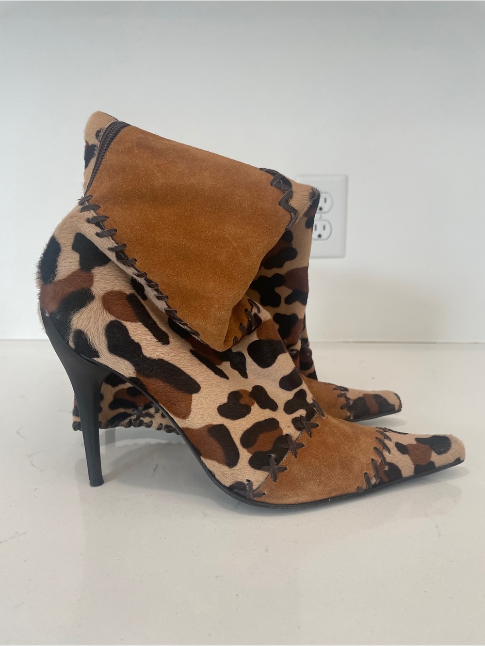 Casadei Leopard Pony Hair and Brown Suede Knee-High Stiletto Boots - Picture 13 of 13